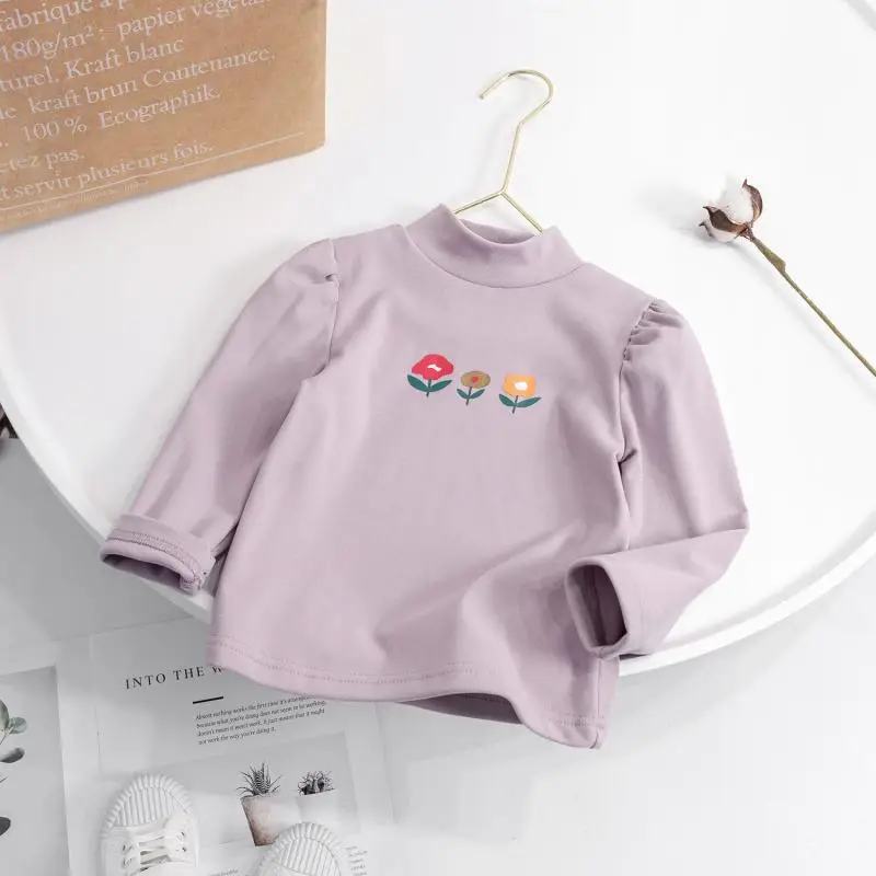 Girls Velvet 3-Flower T-Shirt Purple Long Sleeve