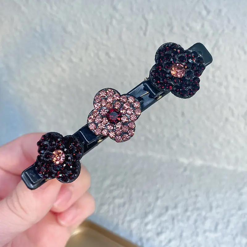 Four-Leaf Clover Hair Clip with Crystal Flower Design - Image 2