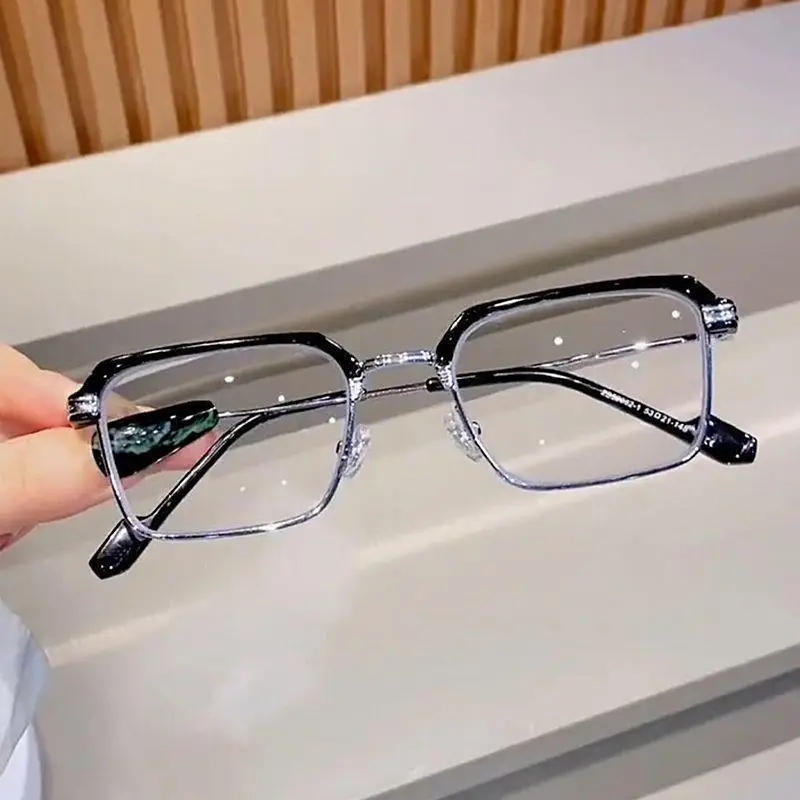 Men's Silver Half Frame Myopia Glasses with Prescription Anti-Blue Light - Image 6
