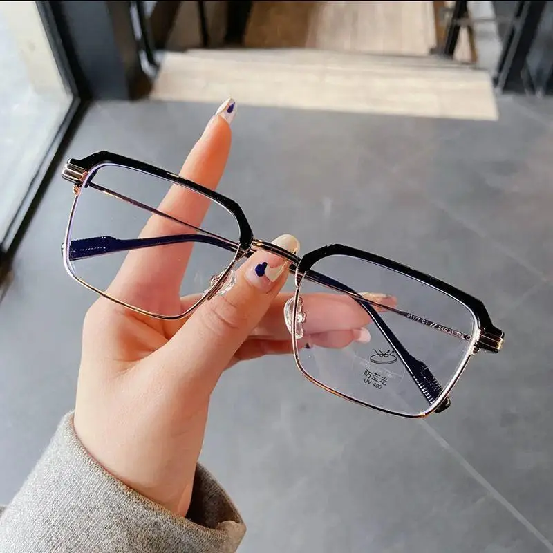 Men's Silver Half Frame Myopia Glasses with Prescription Anti-Blue Light - Image 7