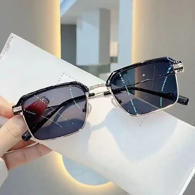 Men's Silver Half Frame Myopia Glasses with Prescription Anti-Blue Light - Image 4