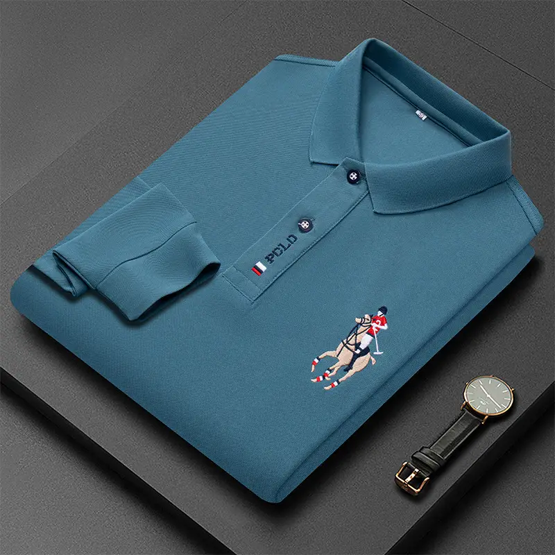 Men's 2022 Embroidered Polo Shirt Solid Green - Image 8