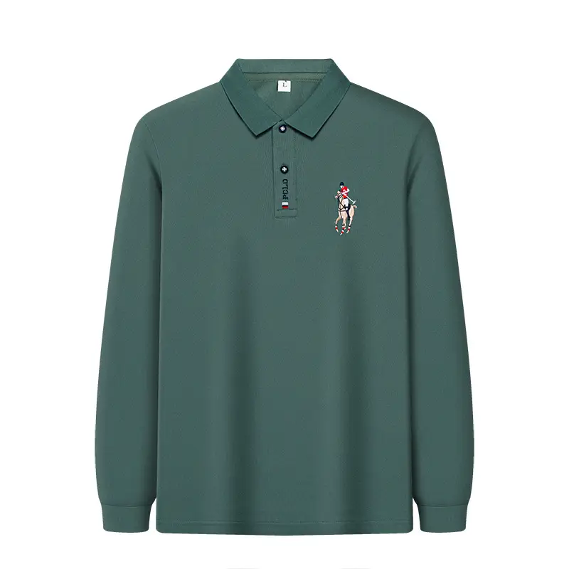 Men's 2022 Embroidered Polo Shirt Solid Green - Image 11