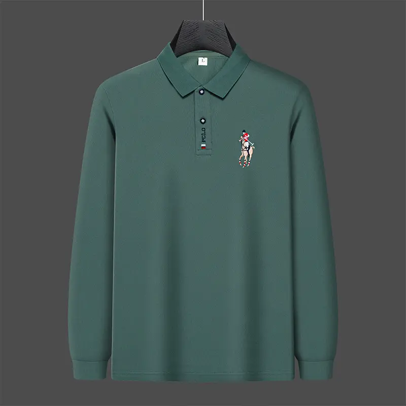 Men's 2022 Embroidered Polo Shirt Solid Green - Image 6