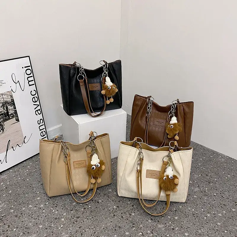 Women's Large Capacity Shoulder Tote Bag Beige - Image 11