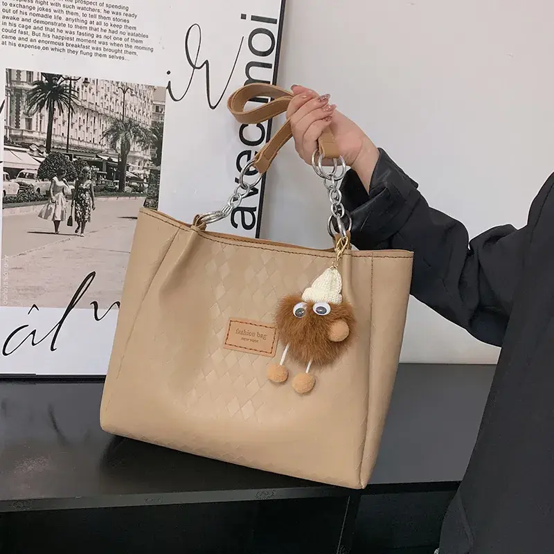 Women's Large Capacity Shoulder Tote Bag Beige - Image 12