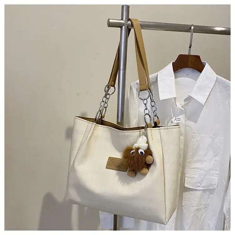 Women's Large Capacity Shoulder Tote Bag Beige - Image 5