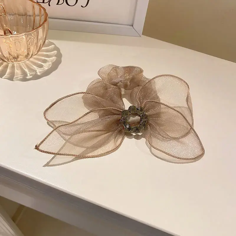 Black Organza Bow Hair Ring with Diamond Centerpiece
