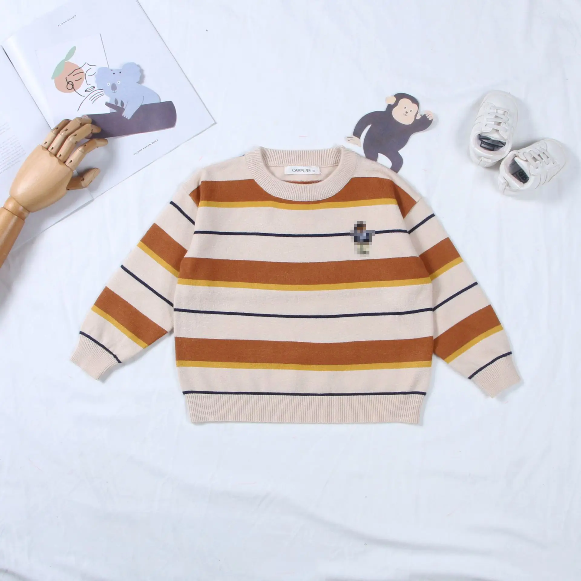 Kids Striped Sweater Bear Sweater Korean Style - Image 4