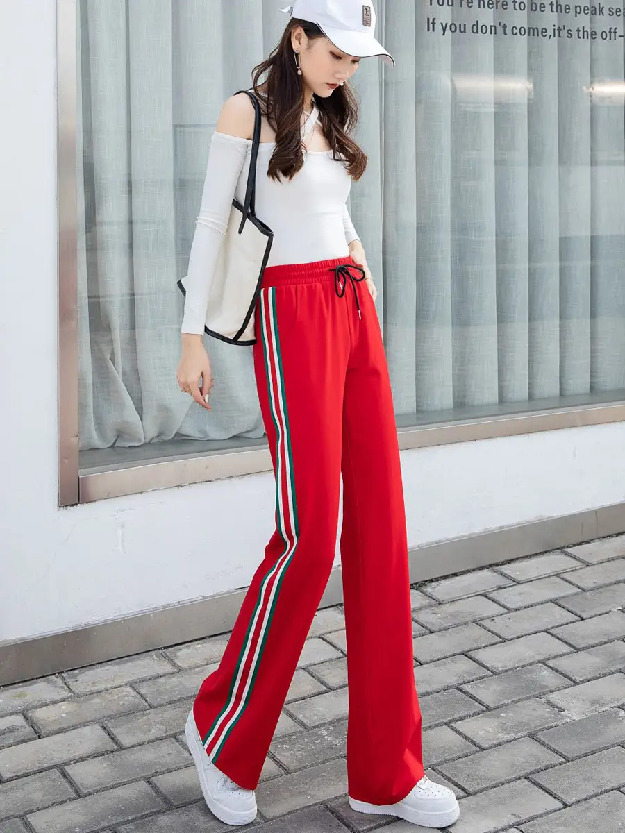 Women Red Striped High Waist Pants Square Dance Casual - Image 5