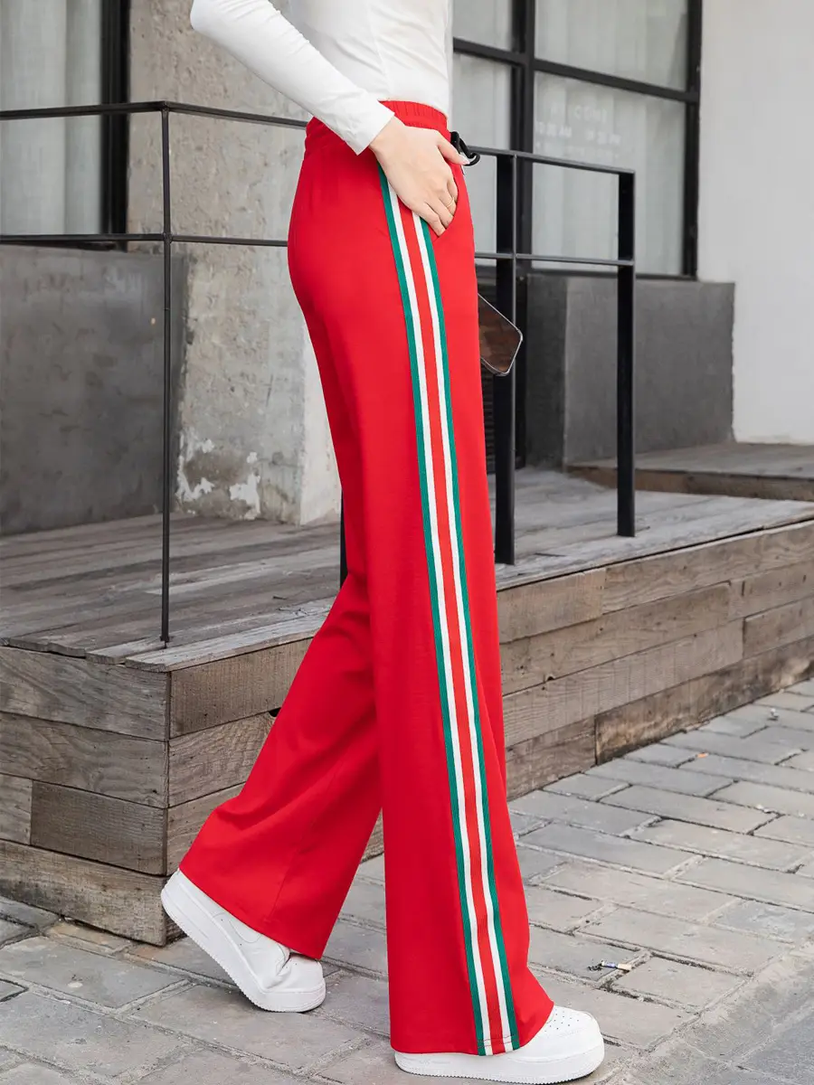 Women Red Striped High Waist Pants Square Dance Casual - Image 7