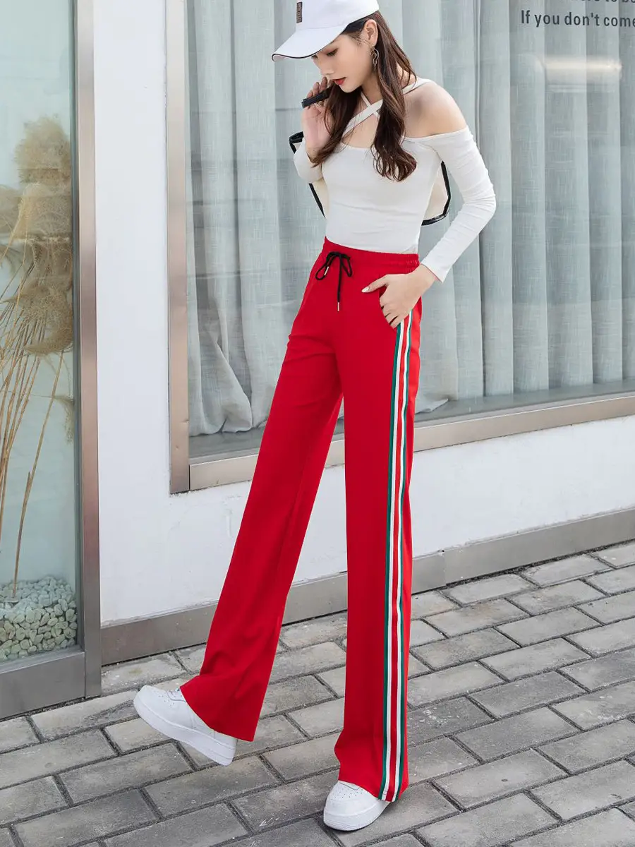 Women Red Striped High Waist Pants Square Dance Casual - Image 8