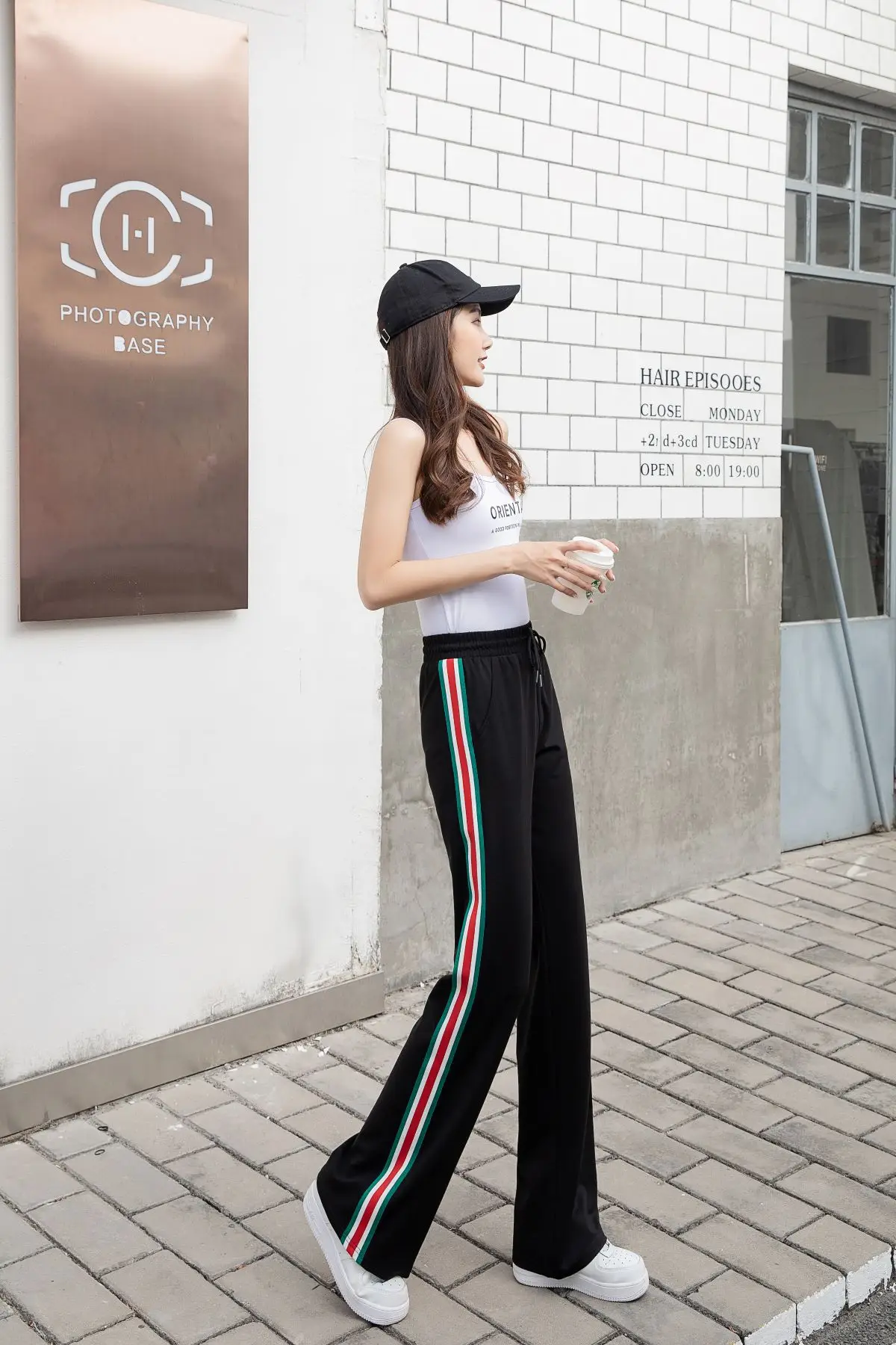 Women Red Striped High Waist Pants Square Dance Casual - Image 2