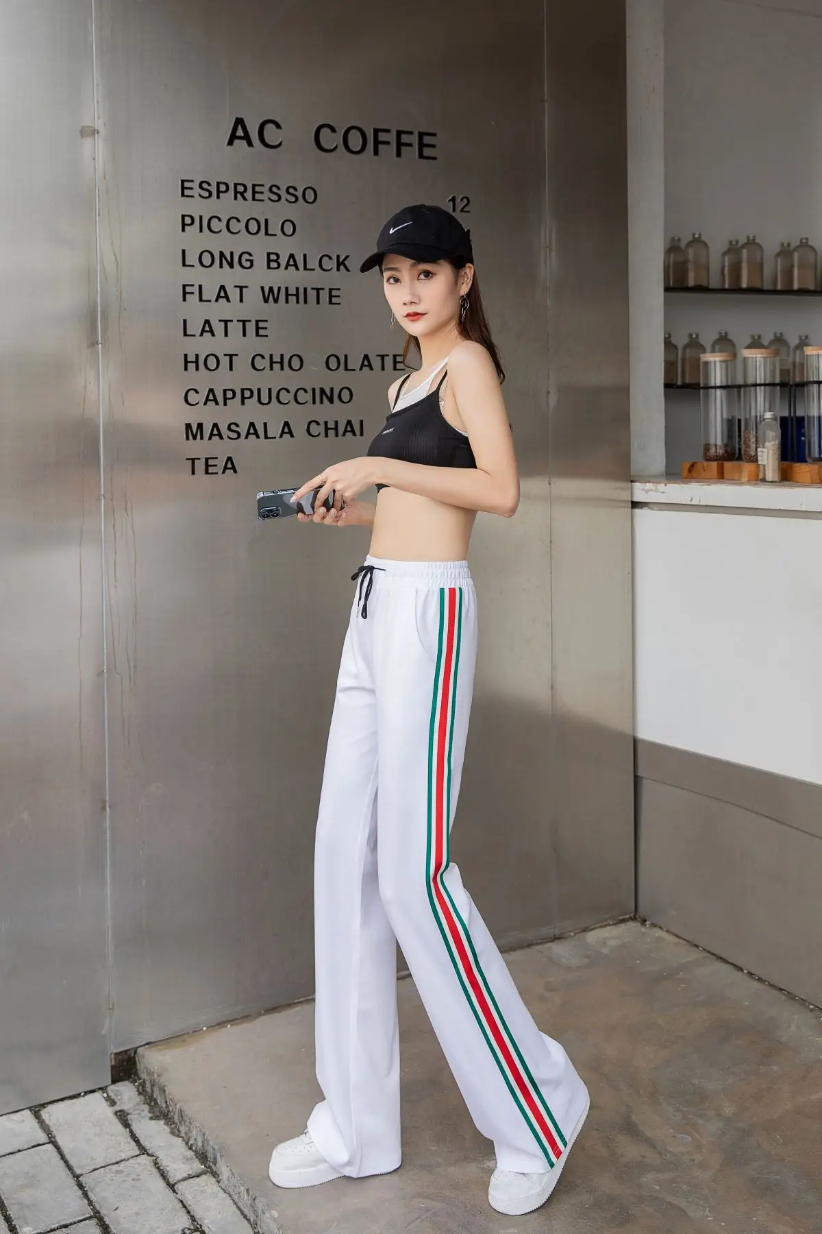 Women Red Striped High Waist Pants Square Dance Casual - Image 3
