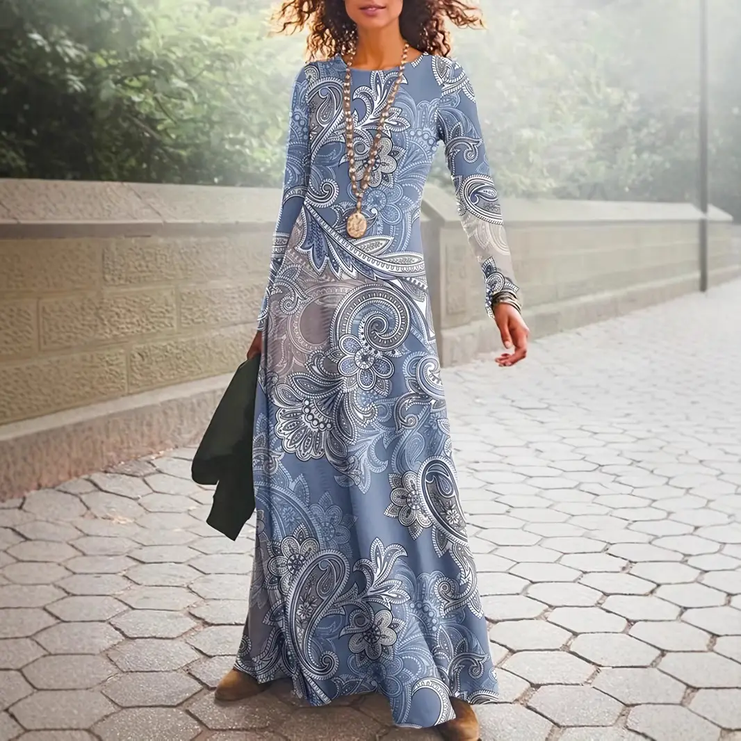 2025 Spring Floral Paisley Long Sleeve Dress - Image 4