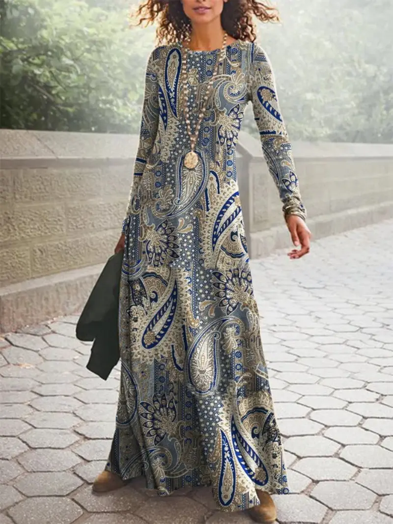 2025 Spring Floral Paisley Long Sleeve Dress - Image 2
