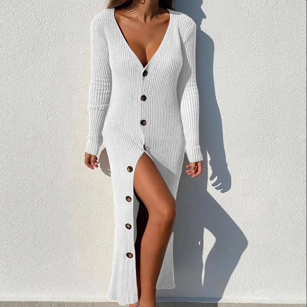 2025 Women's Knitted Button Cardigan Dress Long Sleeve