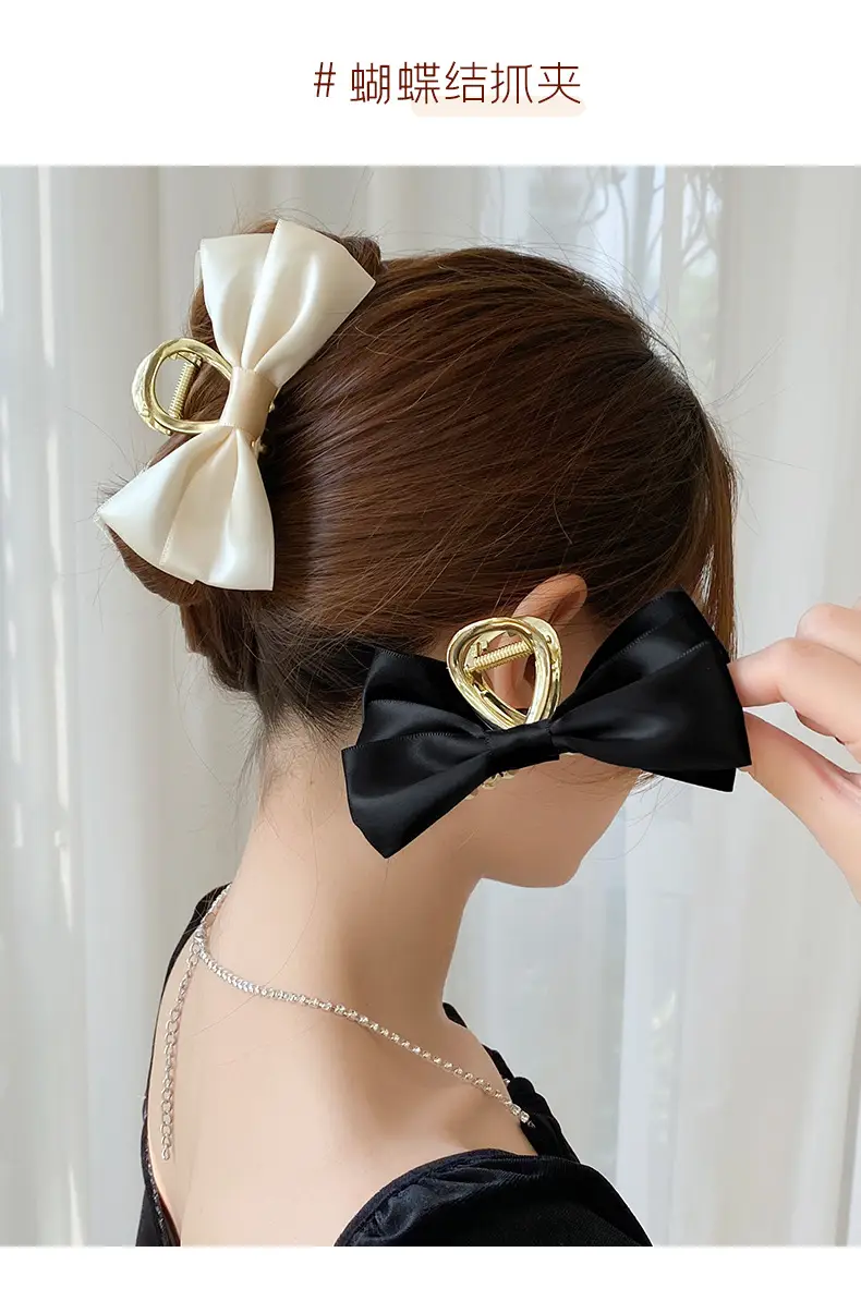 Satin Bow Hairpin Clip Back Head Disc Large Hairpin — feature 2