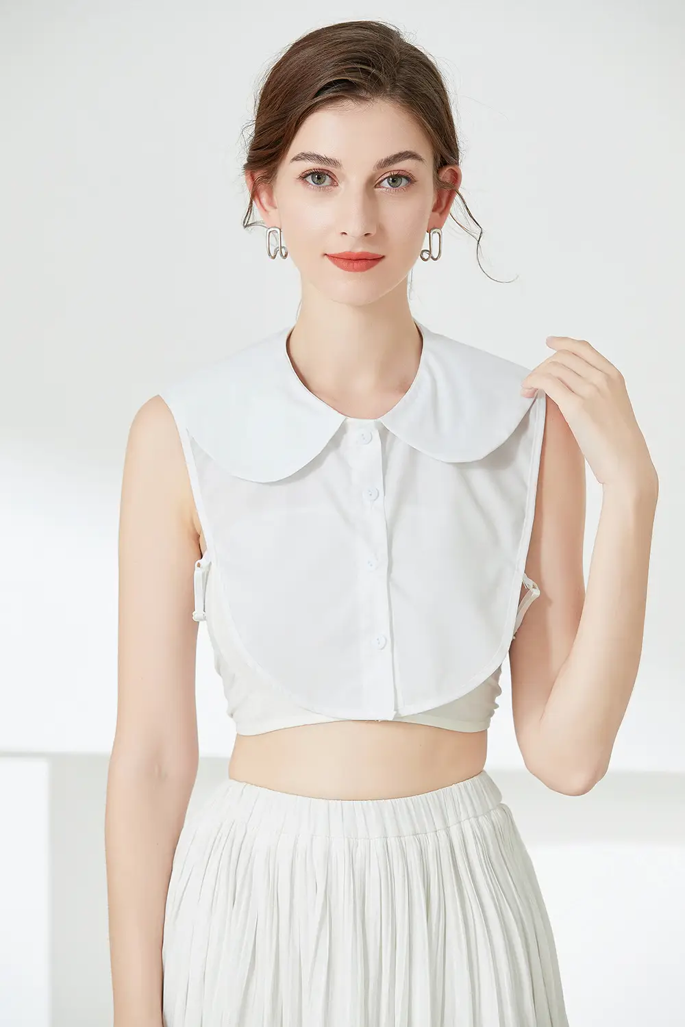 White Chiffon Fake Collar Shirt for Women — feature 3