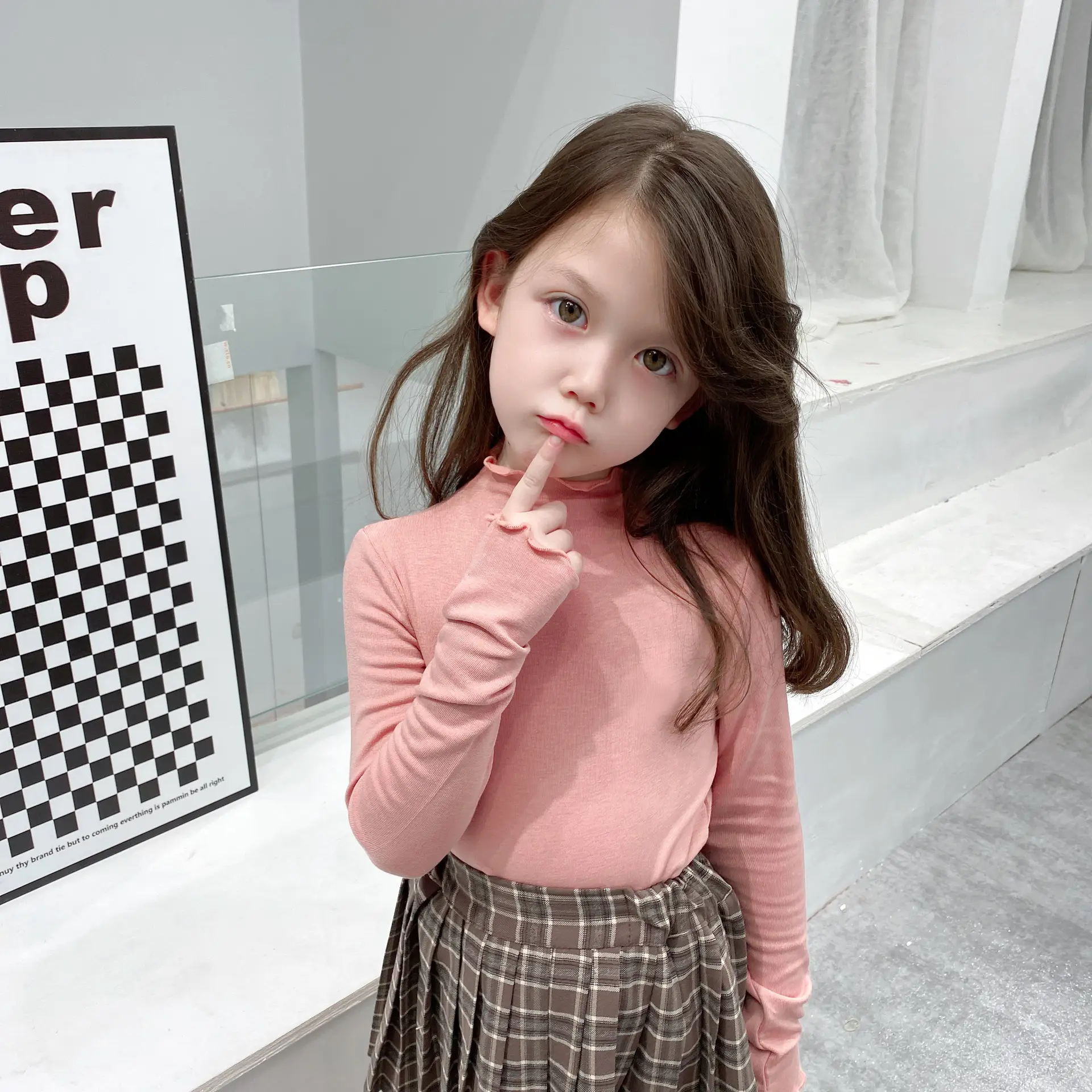 Girls Fleece Half-Turtleneck Shirt with Long Sleeve Cap - Image 2