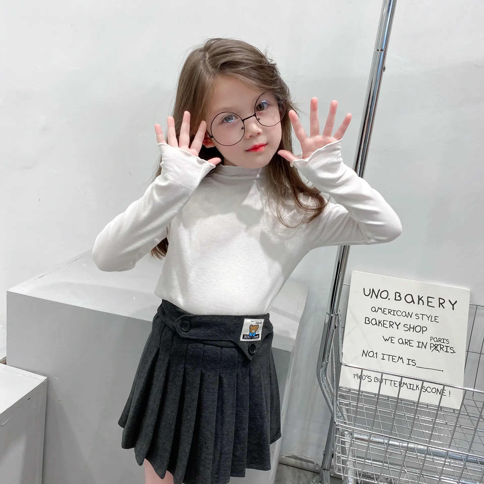Girls Fleece Half-Turtleneck Shirt with Long Sleeve Cap - Image 3