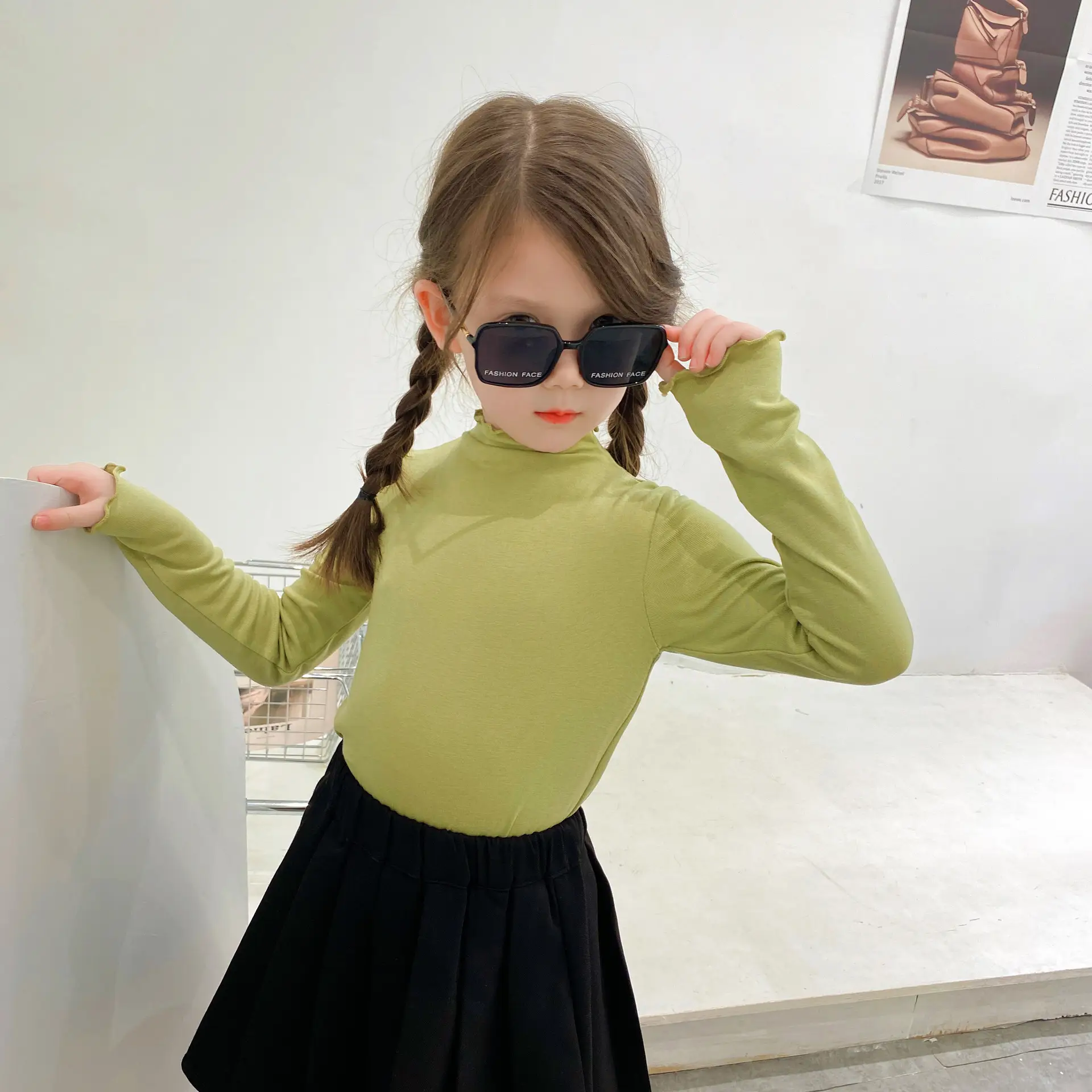 Girls Fleece Half-Turtleneck Shirt with Long Sleeve Cap - Image 4