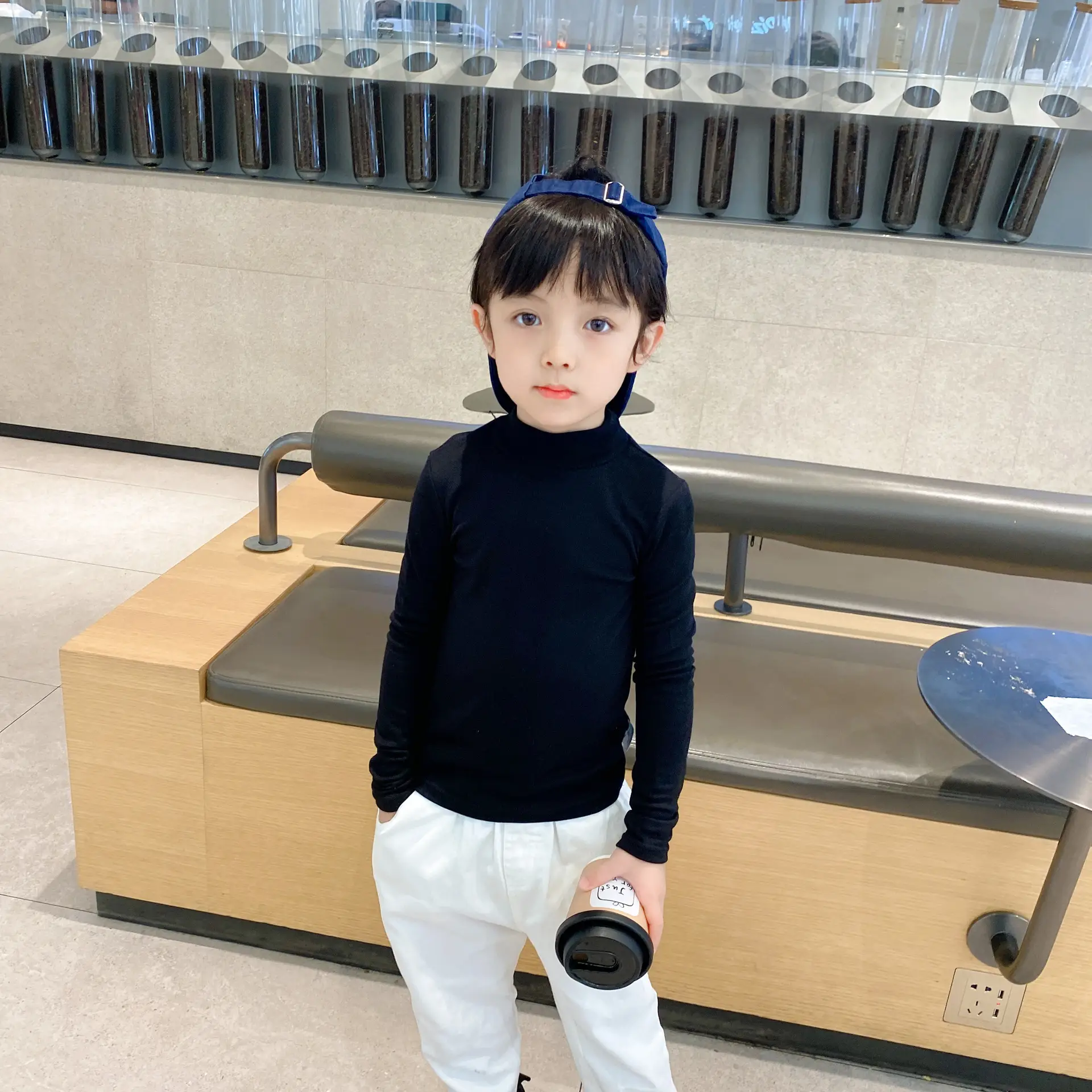 Girls Fleece Half-Turtleneck Shirt with Long Sleeve Cap - Image 7