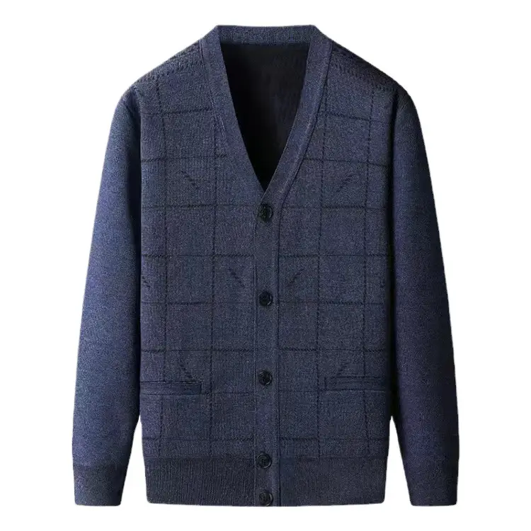 Men's Grey Quilted V-Neck Cardigan Coat - Image 40