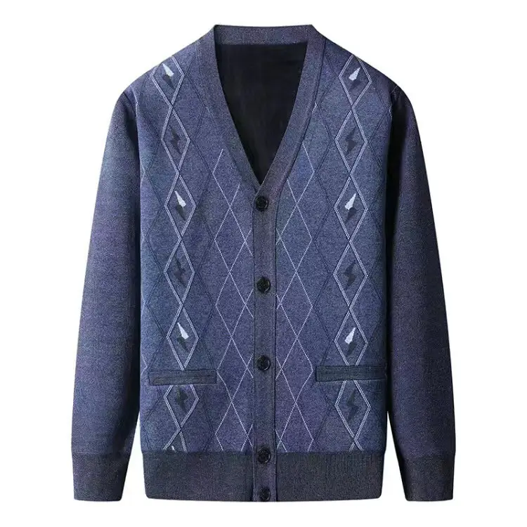 Men's Grey Quilted V-Neck Cardigan Coat - Image 6