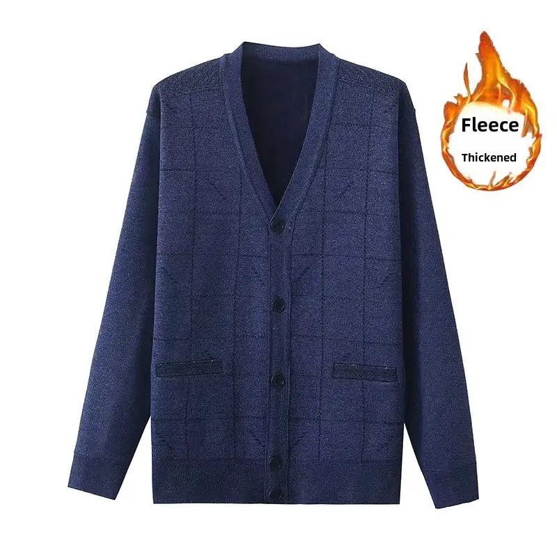 Men's Grey Quilted V-Neck Cardigan Coat - Image 14