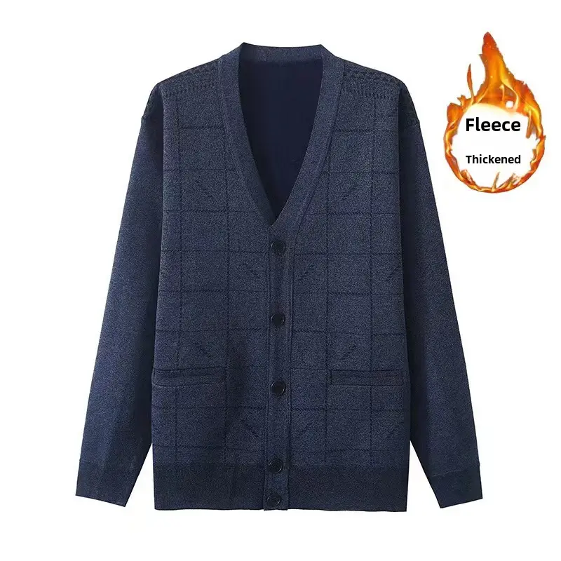 Men's Grey Quilted V-Neck Cardigan Coat - Image 18