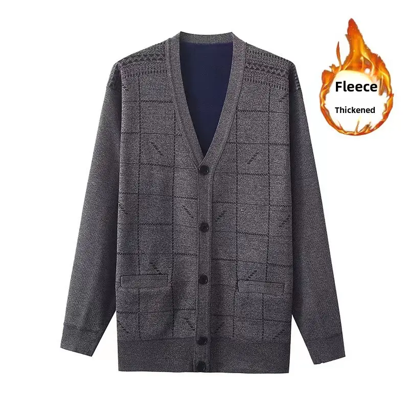 Men's Grey Quilted V-Neck Cardigan Coat - Image 21