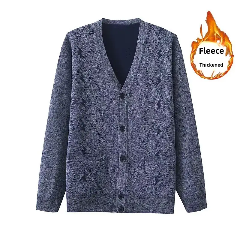 Men's Grey Quilted V-Neck Cardigan Coat - Image 24