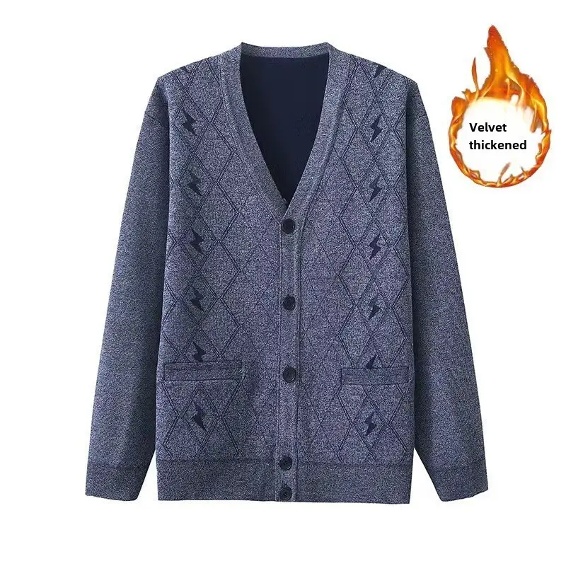 Men's Grey Quilted V-Neck Cardigan Coat - Image 25