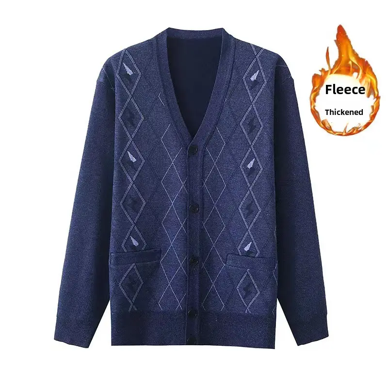 Men's Grey Quilted V-Neck Cardigan Coat - Image 28