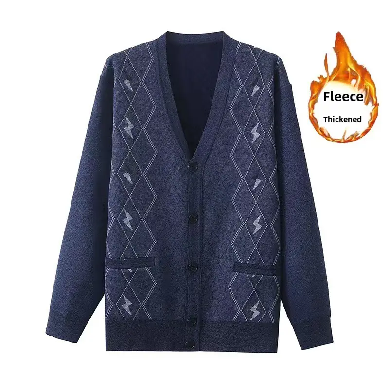 Men's Grey Quilted V-Neck Cardigan Coat - Image 34