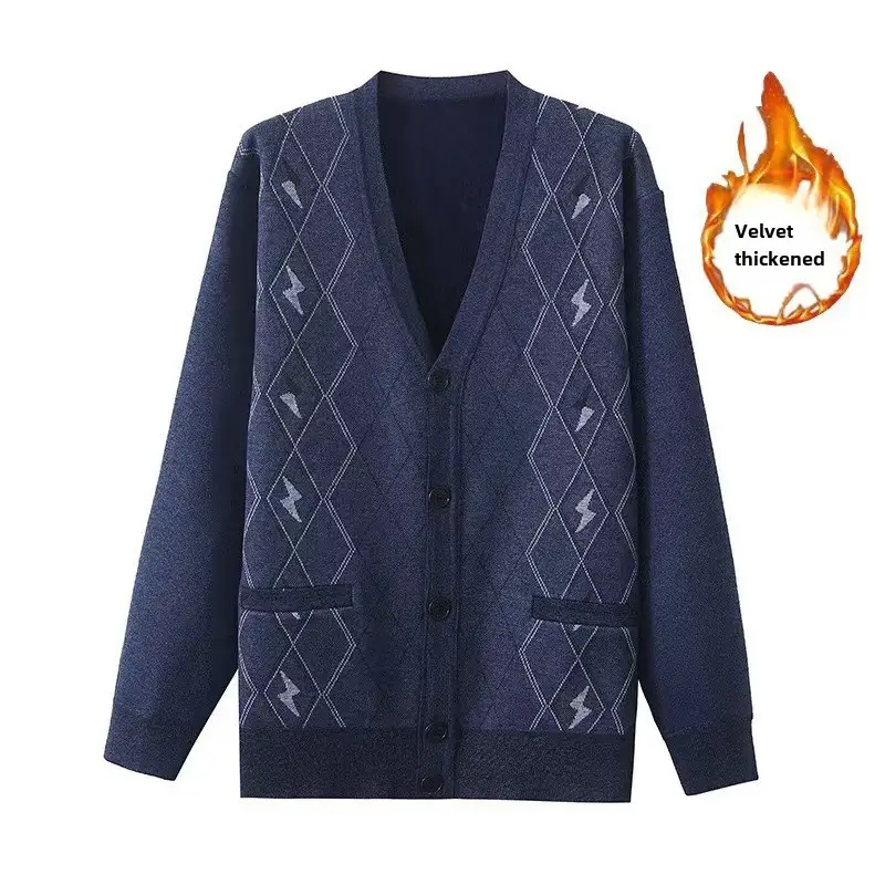 Men's Grey Quilted V-Neck Cardigan Coat - Image 35