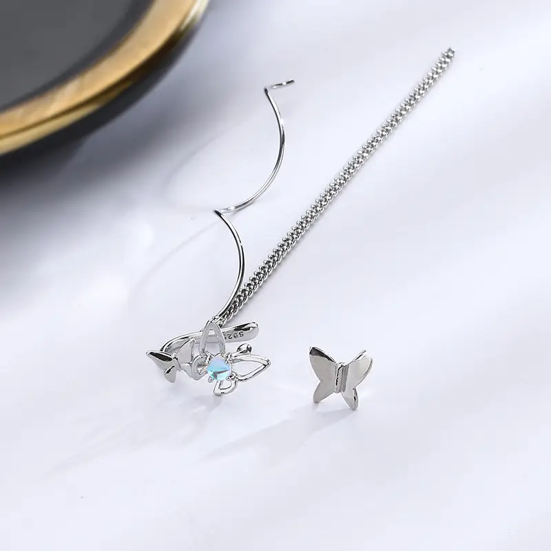 Moonstone Butterfly Ear Clip with Chain - Image 3
