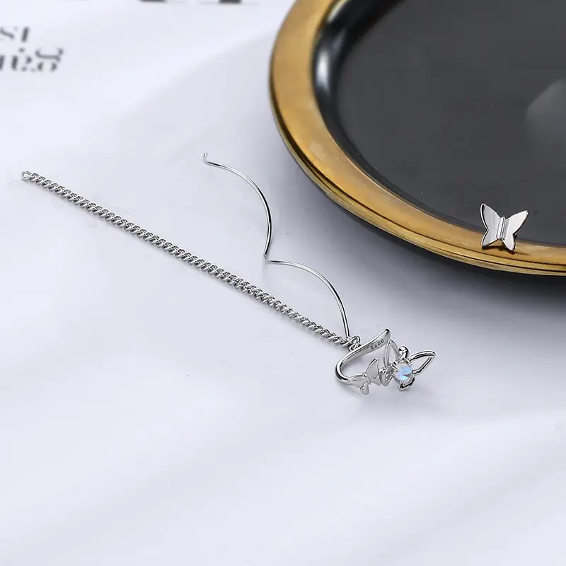 Moonstone Butterfly Ear Clip with Chain - Image 5