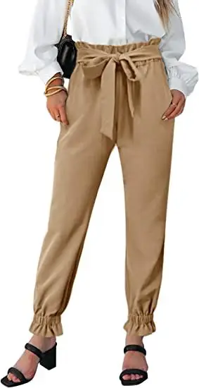 Green High Waist Lace-up Trousers for Women - Image 2