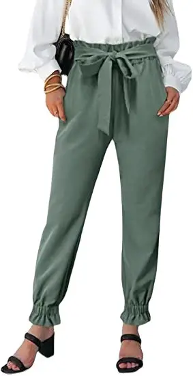 Green High Waist Lace-up Trousers for Women - Image 7