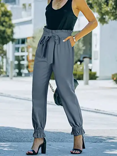 Green High Waist Lace-up Trousers for Women — feature 14