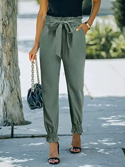 Green High Waist Lace-up Trousers for Women — feature 4
