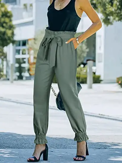 Green High Waist Lace-up Trousers for Women — feature 5