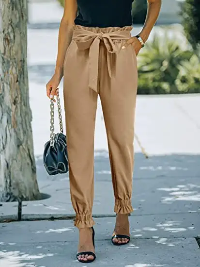 Green High Waist Lace-up Trousers for Women — feature 7
