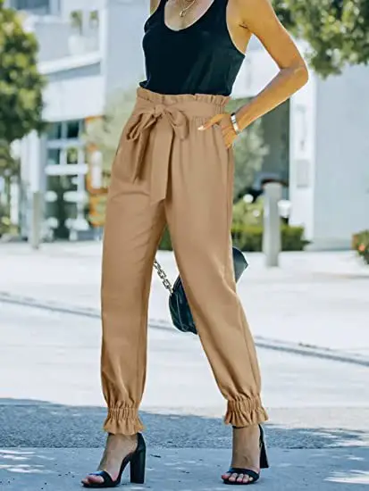 Green High Waist Lace-up Trousers for Women — feature 8