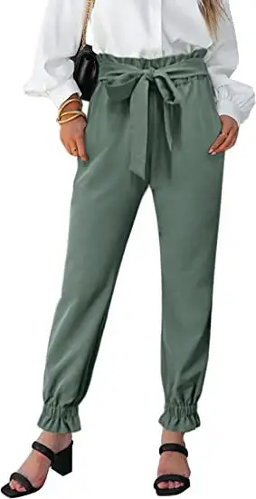 Green High Waist Lace-up Trousers for Women - Image 5