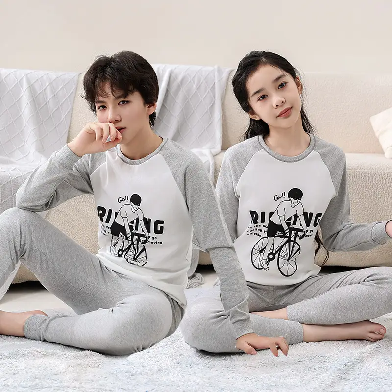 Children's Pure Cotton Soccer Print Pajama Set Grey - Image 2