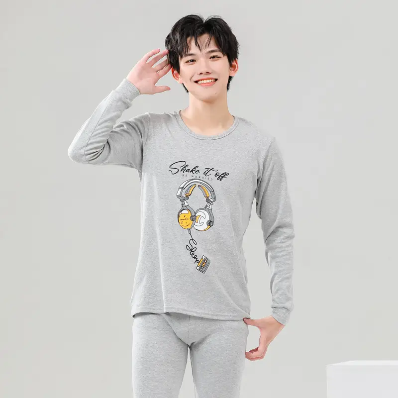 Children's Pure Cotton Soccer Print Pajama Set Grey - Image 23