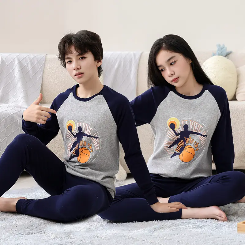 Children's Pure Cotton Soccer Print Pajama Set Grey - Image 7